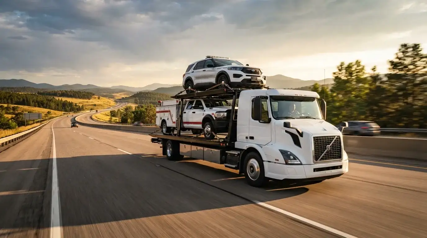 A single vehicle loaded onto a transport trailer for an expedited move.